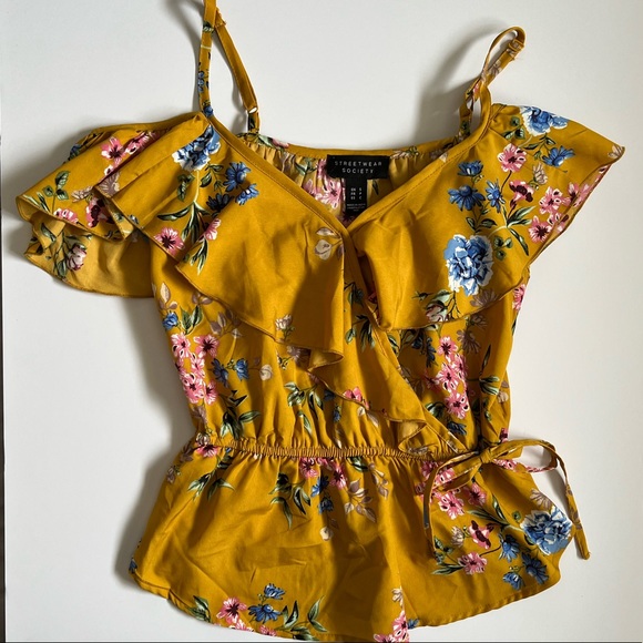 Streetwear Society Tops - Streetwear Society Women’s Mustard Yellow Floral Top SZ Small